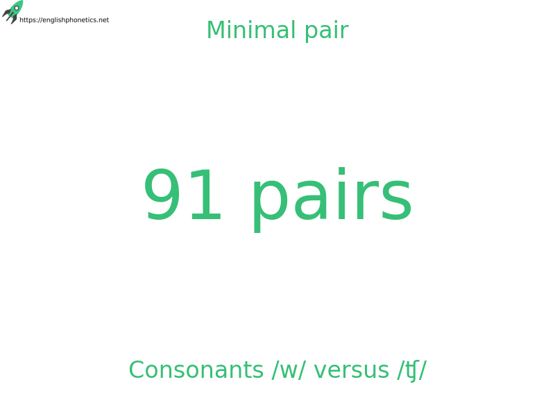 Minimal pair: Consonants /w/ versus /ʧ/, 91 pairs