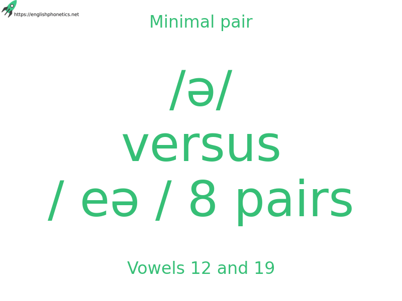 Minimal pair: Vowels 12 and 19, /ə/ versus / eə / 8 pairs