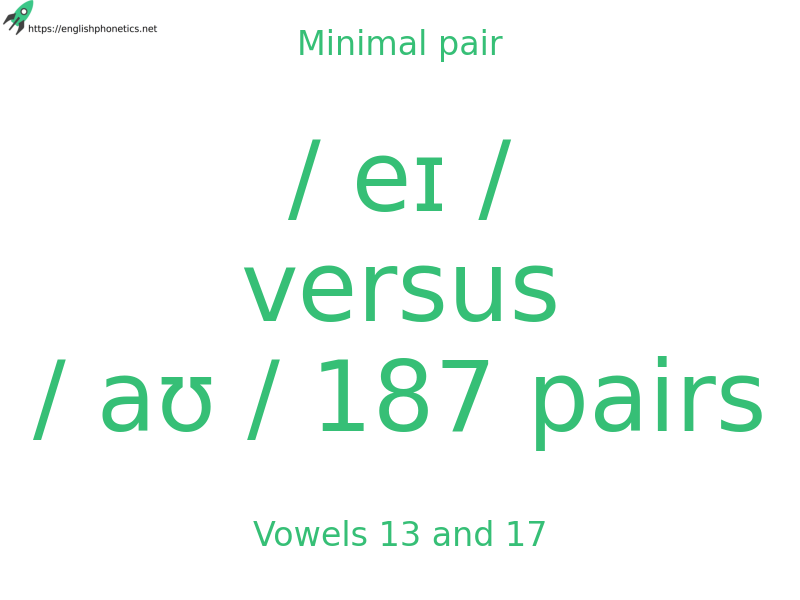 Minimal pair: Vowels 13 and 17, / eɪ / versus / aʊ / 187 pairs