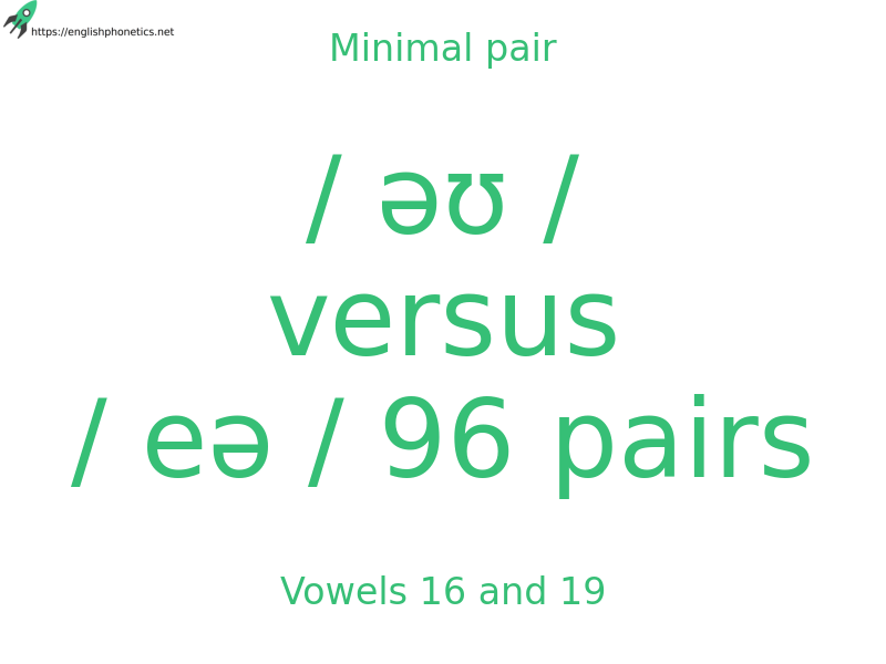 Minimal pair: Vowels 16 and 19, / əʊ / versus / eə / 96 pairs
