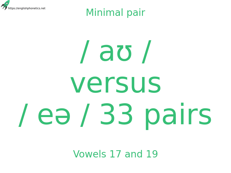 Minimal pair: Vowels 17 and 19, / aʊ / versus / eə / 33 pairs