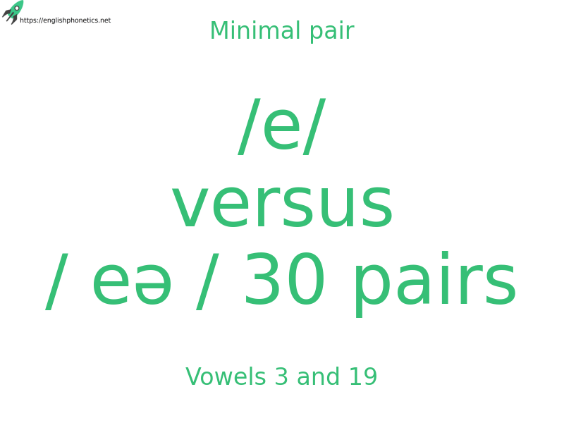 Minimal pair: Vowels 3 and 19, /e/ versus / eə / 30 pairs