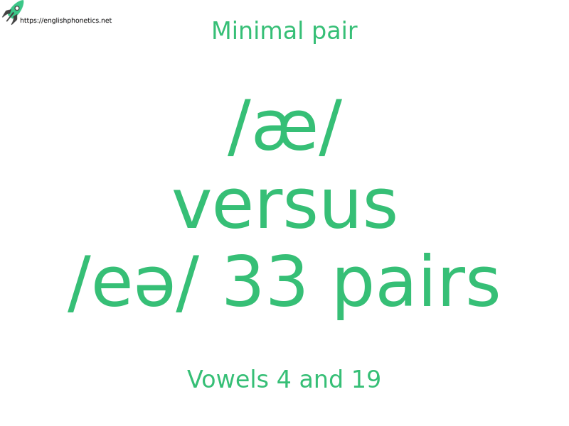 Minimal pair: Vowels 4 and 19, /æ/ versus /eə/ 33 pairs