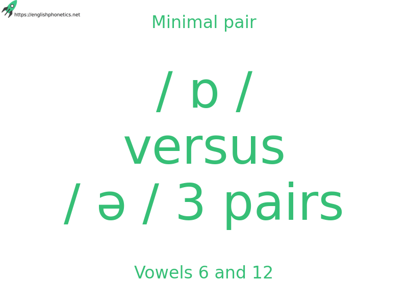 Minimal pair: Vowels 6 and 12, / ɒ / versus / ə / 3 pairs